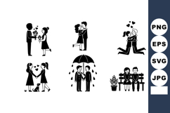 Romantic couple silhouettes in various love and relationship Product Image 1