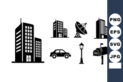 Urban buildings car street lamp mailbox satellite dish vecto Product Image 1