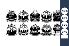 Collection of black and white birthday cakes with various to Product Image 1