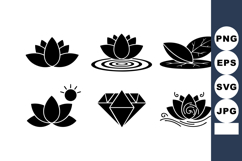 Lotus flower and diamond icons with water ripples and le Product Image 1