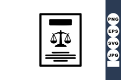 Justice scale symbol on legal document icon in black and whi Product Image 1