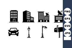 Urban buildings car street lamps mailbox satellite dish vect Product Image 1