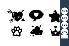 Love and affection icons with heart arrow star crown speech Product Image 1