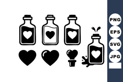 Heart symbols and love potion bottles with splash and cork v Product Image 1