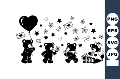 Cute bears holding heart balloon and love letters vector ill Product Image 1