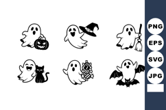 Cute Halloween Ghost Characters with Pumpkin Cat Witch Hat B Product Image 1