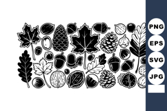 Collection of black and white hand drawn autumn leaves acorn Product Image 1