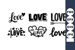 Hand-drawn love word designs with hearts and arrow vector se Product Image 1