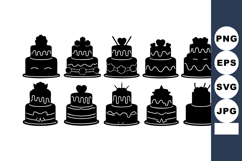 Silhouette Black Birthday Cake Icons Vector Set with Various Product Image 1