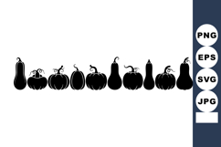 Black silhouette row of various pumpkin and gourd shapes vec Product Image 1