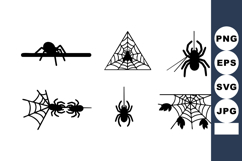 Spider and spider web vector icons collection in black silho Product Image 1
