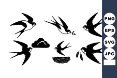 Swallow birds flying nest cloud silhouette vector illustrati Product Image 1