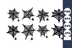 Spider web icons with small spiders vector set in black silh Product Image 1