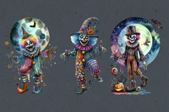 Watercolor Halloween Creepy Clown. PNG sublimation Product Image 2