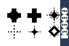 Pixel art black plus and sparkle star icons vector set for d Product Image 1