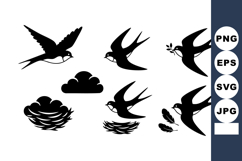 Swallows birds flying nest and cloud silhouette vector Product Image 1