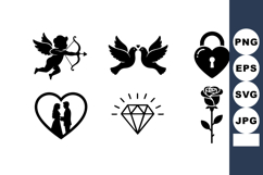 Romantic love symbols collection with cupid dove heart lock Product Image 1