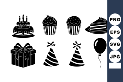 Birthday party icons set including cake gift balloon and par Product Image 1