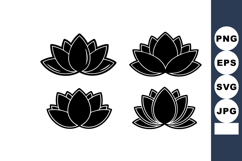 Black lotus flower silhouettes vector set with simple elegan Product Image 1
