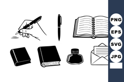 Hand Writing Pen Ink Bottle Open Book Envelope Stationery Ve Product Image 1