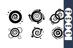 Abstract black spiral icons set with stars and arrows vector Product Image 1