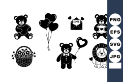 Cute teddy bears with heart balloons love envelope and lion Product Image 1