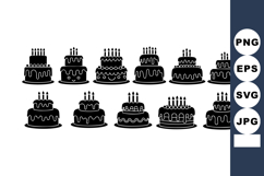 Birthday cake silhouettes with candles vector illustration s Product Image 1