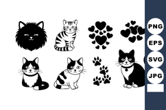 Cute cats with paw prints and heart shapes vector illustrati Product Image 1