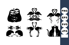 Black and white animal pairs illustration of sloths flamingo Product Image 1