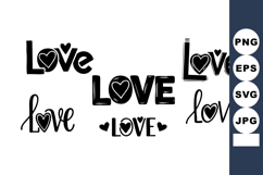 Love word typography design with heart shapes in black and w Product Image 1