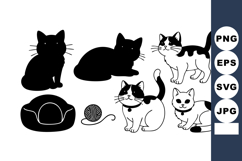 Black and white cat silhouettes with ball of yarn and pet be Product Image 1