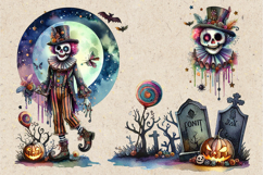 Watercolor Halloween Creepy Clown. PNG sublimation Product Image 2