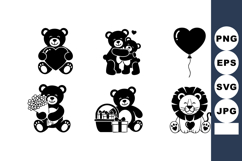 Cute teddy bears with heart, flowers, gift box, and lion bal Product Image 1