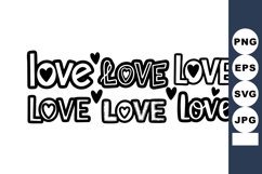 Hand-drawn love word with hearts in black outline vector Product Image 1