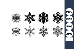 Eight unique black snowflakes vector set winter season decor Product Image 1
