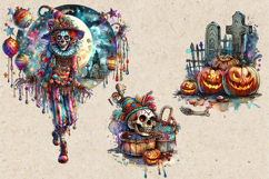 Watercolor Halloween Creepy Clown. PNG sublimation Product Image 2