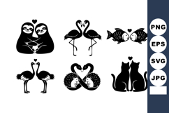 Romantic animal couples illustration with sloths flaming Product Image 1