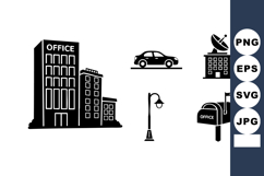 Office building car satellite dish lamp mailbox vector icons Product Image 1