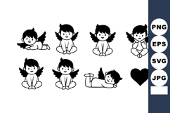 Cute black and white angel babies with wings in various pose Product Image 1