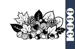 Autumn Leaves Acorns and Pinecones Black and White Vector Il Product Image 1