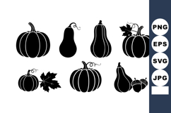 Various pumpkin and gourd shapes black silhouette vector col Product Image 1