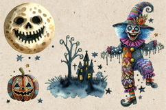 Watercolor Halloween Creepy Clown. PNG sublimation Product Image 2