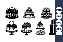Collection of black silhouette birthday cakes and gift boxes Product Image 1