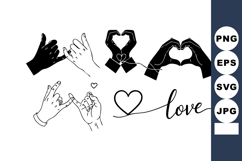 Hand gestures expressing love with heart shapes and word lov Product Image 1