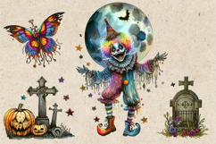 Watercolor Halloween Creepy Clown. PNG sublimation Product Image 2