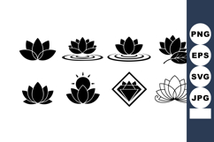 Lotus flower vector icons with water ripples and diamond Product Image 1