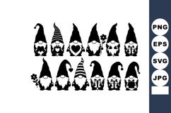 Black silhouette gnome icons with various hat designs and gi Product Image 1