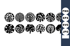 Black and white decorative round tree icons with leaf Product Image 1