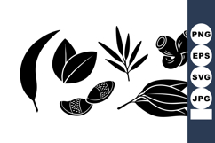 Black Silhouette Various Botanical Leaves and Pods Vector Il Product Image 1