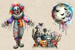 Watercolor Halloween Creepy Clown. PNG sublimation Product Image 2